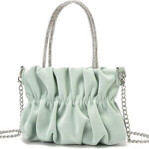 Vegan Leather Purse Bag Crossbody Evening Dressy Chain Ruched Pleated